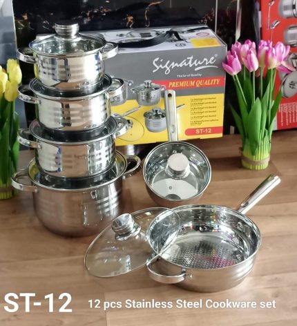 12 pcs Induction Base Stainless Steel Cookware set with Glass Lid
