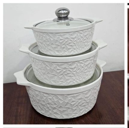 3pcs set elegant ceramic casserole serving dish with glass lid