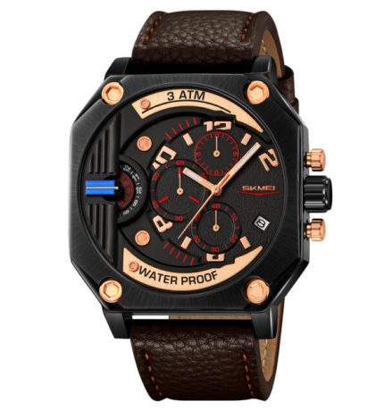 SKMEI 9343 Men Unique Design Big Dial Watch Leather Strap-bb