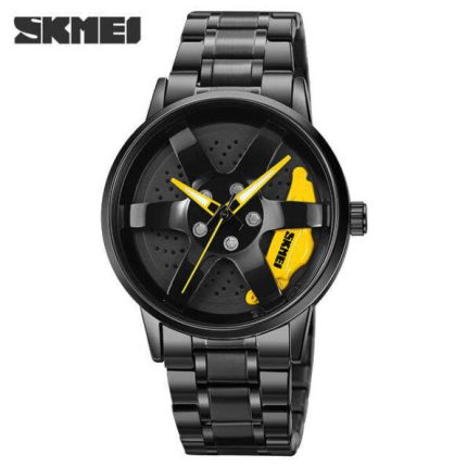 Skmei 1787 Stainless Steel 3atm Water Resistant Watches Men Sport Wheel Quartz Wristwatch-yellow