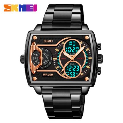 Skmei 2229 Men's Multicolour Sport Watch - Waterproof, Dual Movement, Square Dial-black