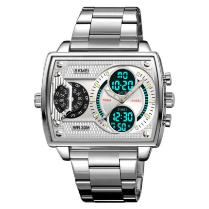 Skmei 2229 Men's Multicolour Sport Watch - Waterproof, Dual Movement, Square Dial-silver