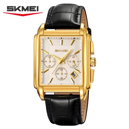 Skmei 2339 Stopwatch Function Quartz Leather Watch-black gold w