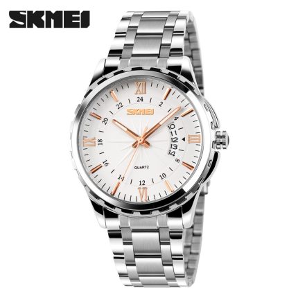 Skmei 9069 Gold Analog Quartz Formal mens Watch date display-silver