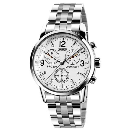 Skmei 9070 Men's Formal Stainless Steel Quartz Watch-silver white
