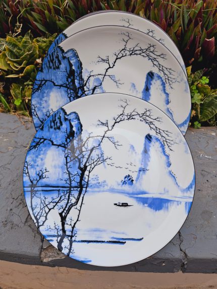 Patched tree plates 10.5" blue