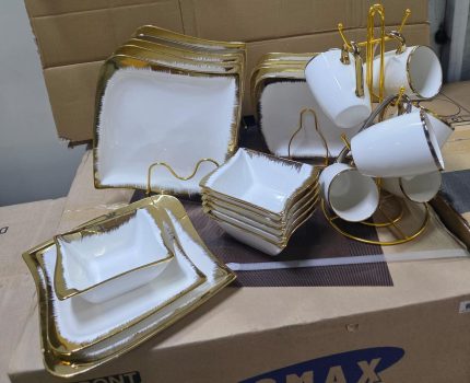New inn 24 pcs gold ring shaded square dinner set