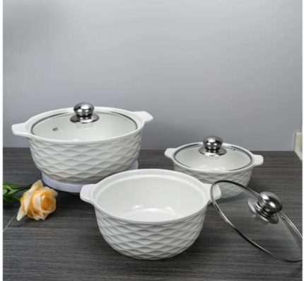3pcs set ceramic casserole serving dish with glass lid