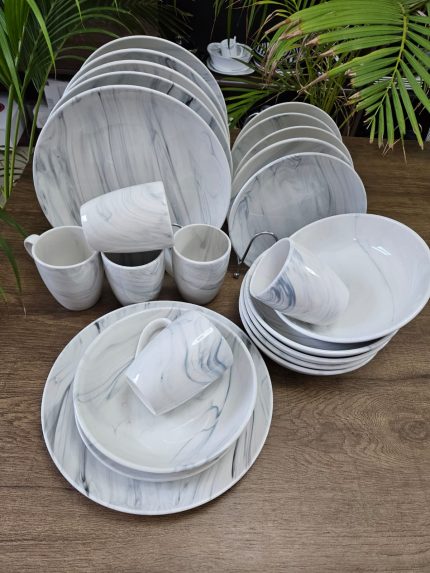 24pc dinner set marble print ash grey