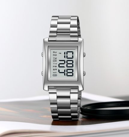 SKMEI 2550 Digital Watch Waterproof LED Lights with Stainless Steel and Luminous Alarm-silver