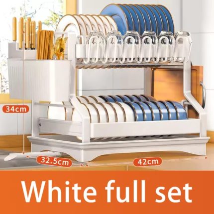 2 tier carbon steel dish drying rack-white