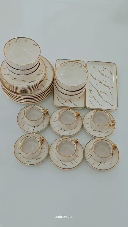 32pc Elegant  European Porcelain Dinner set-marble print beige
