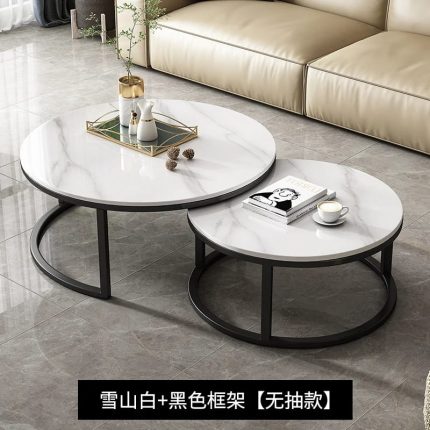 Modern simple design 2in1 pure  Marble Nesting tables with black stand