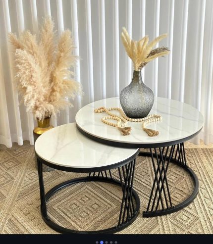Modern Luxury 2 in1 Marble top Nesting tables with black frame