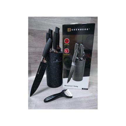 edenberg 7pc Heavy-Duty Knife Set with Stand  Non-Stick, Ergonomic Handles