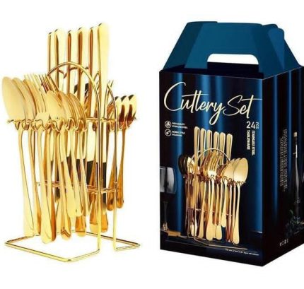 24pcs cutlery set with stand-gold