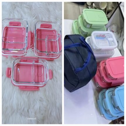Glass snack/lunch box with bag plain c