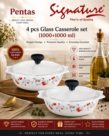 4 pcs Glass Casserole set with Plastic Lid  Pentas