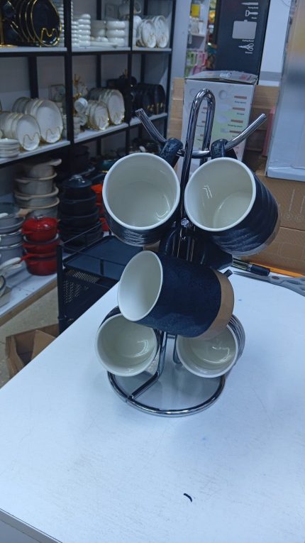 high end 6pc ceramic 380ml cups-black